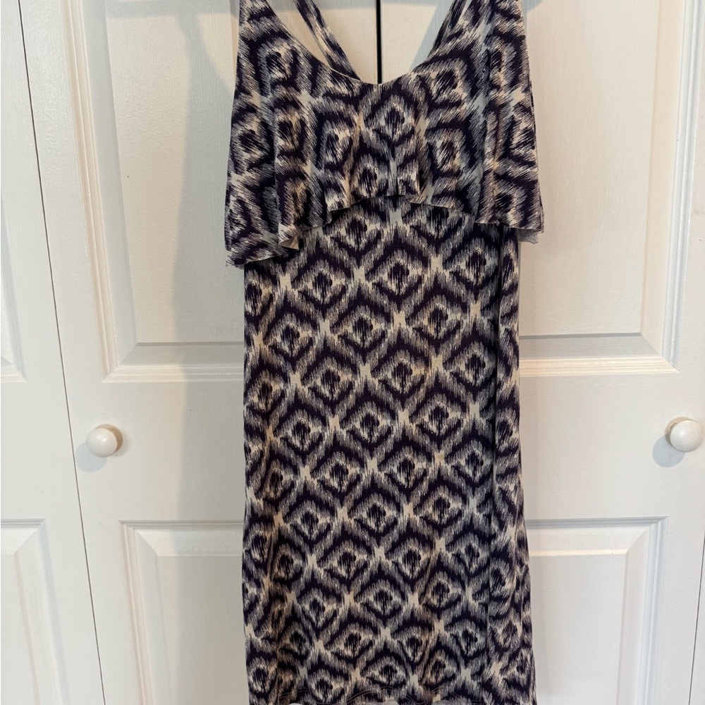 Casual Blue and Cream Patterned Dress